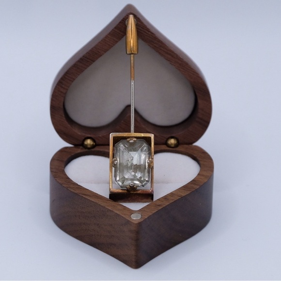 Vintage Art Deco Faceted Rhinestone Stick Pin Brooch 3” Goldtone Statement Piece - Picture 13 of 15